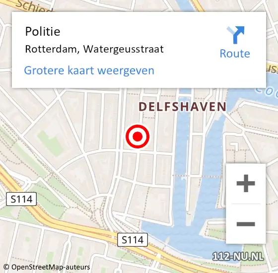 Locatie op kaart van de 112 melding: Politie Rotterdam, Watergeusstraat op 25 januari 2019 20:07