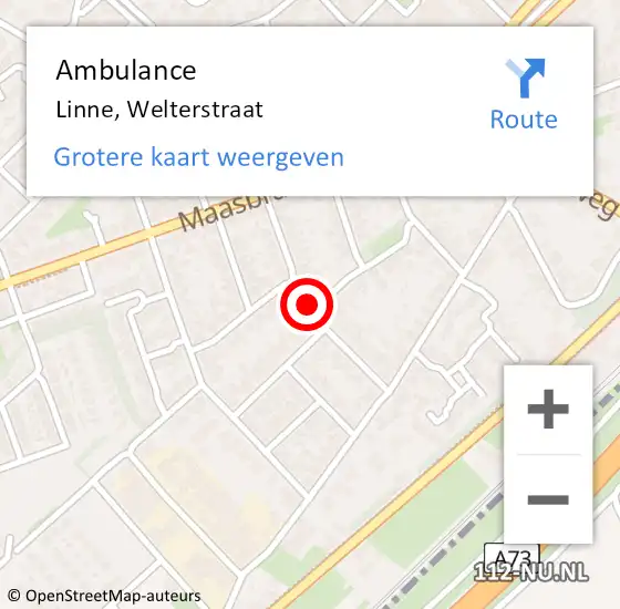 Locatie op kaart van de 112 melding: Ambulance Linne, Welterstraat op 26 januari 2019 15:34