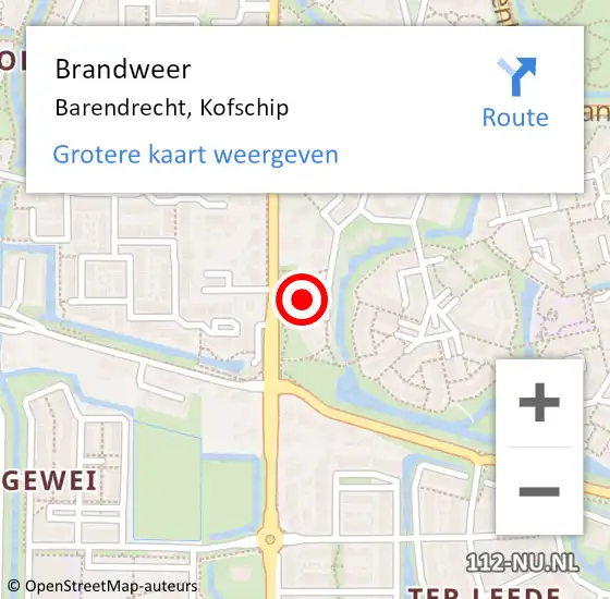 Locatie op kaart van de 112 melding: Brandweer Barendrecht, Kofschip op 26 januari 2019 19:03