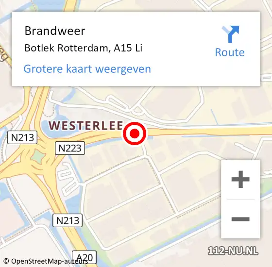 Locatie op kaart van de 112 melding: Brandweer Botlek Rotterdam, A15 Li op 27 januari 2019 09:16
