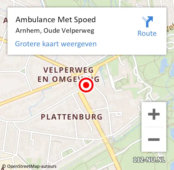 Locatie op kaart van de 112 melding: Ambulance Met Spoed Naar Arnhem, Oude Velperweg op 27 januari 2019 09:57