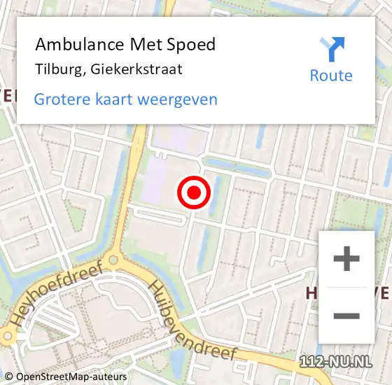 Locatie op kaart van de 112 melding: Ambulance Met Spoed Naar Tilburg, Giekerkstraat op 28 januari 2019 03:43