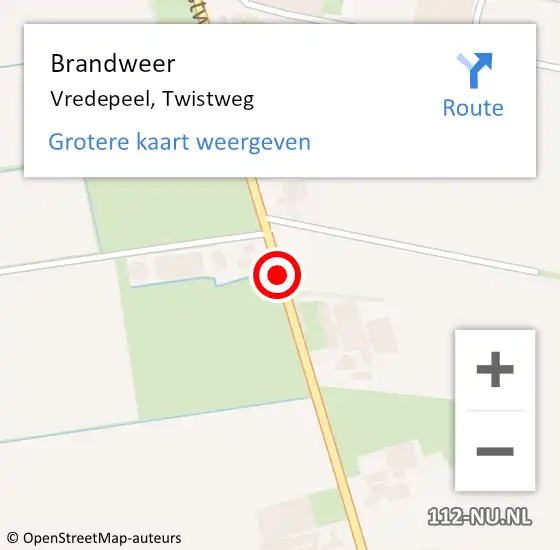 Locatie op kaart van de 112 melding: Brandweer Vredepeel, Twistweg op 21 maart 2014 18:35