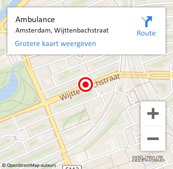 Locatie op kaart van de 112 melding: Ambulance Amsterdam, Wijttenbachstraat op 28 januari 2019 13:35