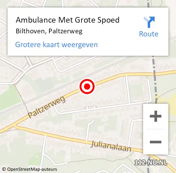 Locatie op kaart van de 112 melding: Ambulance Met Grote Spoed Naar Bilthoven, Paltzerweg op 29 januari 2019 07:16