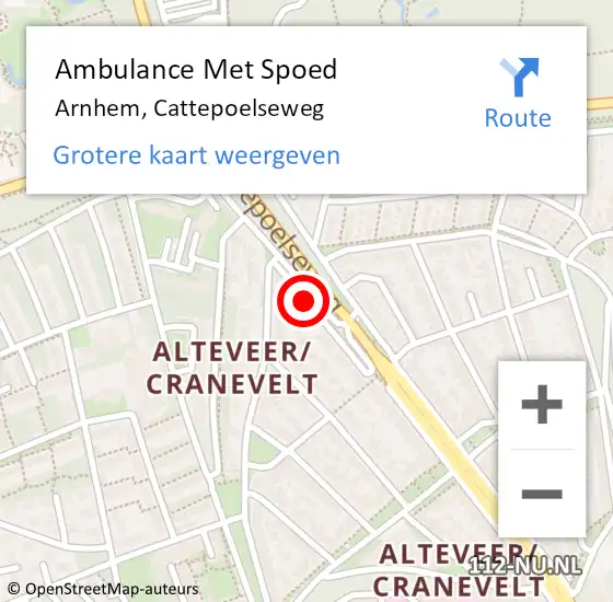 Locatie op kaart van de 112 melding: Ambulance Met Spoed Naar Arnhem, Cattepoelseweg op 29 januari 2019 13:42