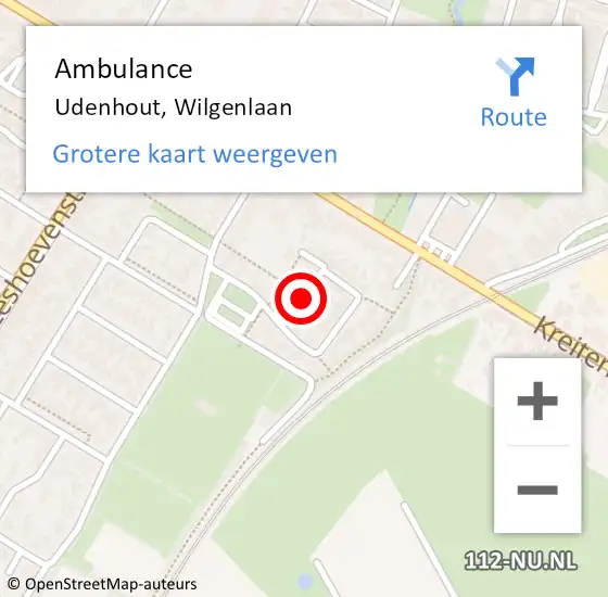 Locatie op kaart van de 112 melding: Ambulance Udenhout, Wilgenlaan op 30 januari 2019 15:24