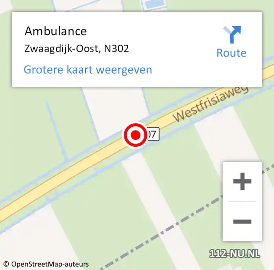 Locatie op kaart van de 112 melding: Ambulance Zwaagdijk-Oost, N302 op 30 januari 2019 16:35