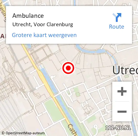 Locatie op kaart van de 112 melding: Ambulance Utrecht, Voor Clarenburg op 30 januari 2019 19:21