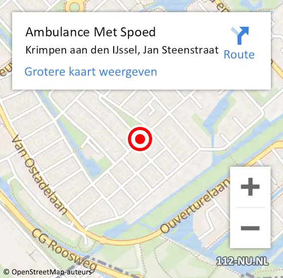 Locatie op kaart van de 112 melding: Ambulance Met Spoed Naar Krimpen aan den IJssel, Jan Steenstraat op 31 januari 2019 12:40
