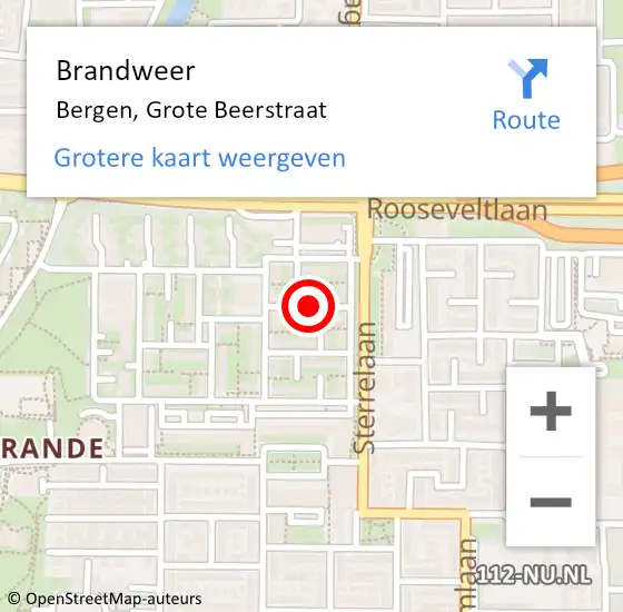 Locatie op kaart van de 112 melding: Brandweer Bergen, Grote Beerstraat op 31 januari 2019 16:05