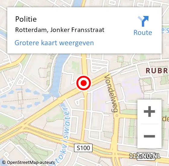 Locatie op kaart van de 112 melding: Politie Rotterdam, Jonker Fransstraat op 31 januari 2019 18:15