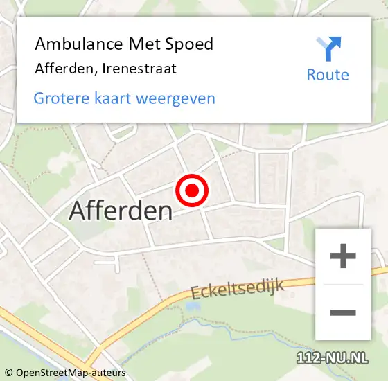 Locatie op kaart van de 112 melding: Ambulance Met Spoed Naar Afferden, Irenestraat op 1 februari 2019 09:44