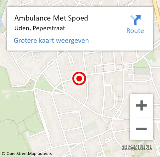 Locatie op kaart van de 112 melding: Ambulance Met Spoed Naar Uden, Peperstraat op 1 februari 2019 11:27