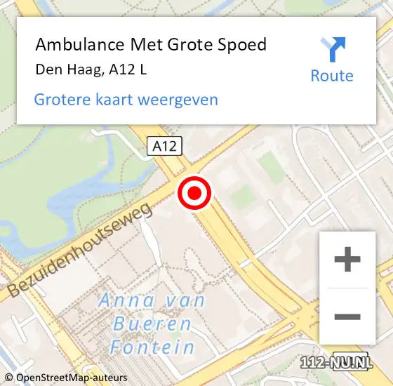 Locatie op kaart van de 112 melding: Ambulance Met Grote Spoed Naar Den Haag, A12 R op 1 februari 2019 12:58