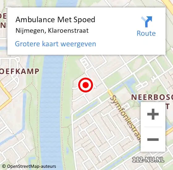 Locatie op kaart van de 112 melding: Ambulance Met Spoed Naar Nijmegen, Klaroenstraat op 2 februari 2019 16:41