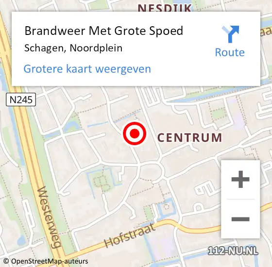 Locatie op kaart van de 112 melding: Brandweer Met Grote Spoed Naar Schagen, Noordplein op 2 februari 2019 20:02