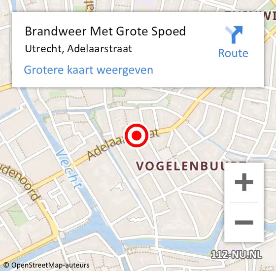 Locatie op kaart van de 112 melding: Brandweer Met Grote Spoed Naar Utrecht, Adelaarstraat op 3 februari 2019 03:39