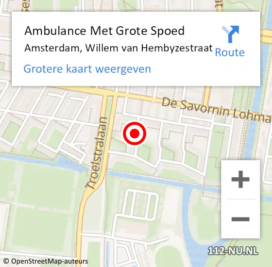 Locatie op kaart van de 112 melding: Ambulance Met Grote Spoed Naar Amsterdam, Willem van Hembyzestraat op 3 februari 2019 12:35