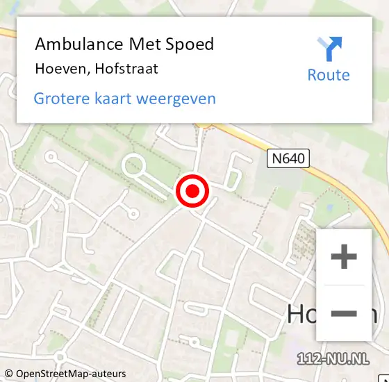 Locatie op kaart van de 112 melding: Ambulance Met Spoed Naar Hoeven, Hofstraat op 3 februari 2019 15:28
