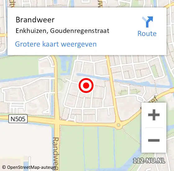 Locatie op kaart van de 112 melding: Brandweer Enkhuizen, Goudenregenstraat op 3 februari 2019 15:42
