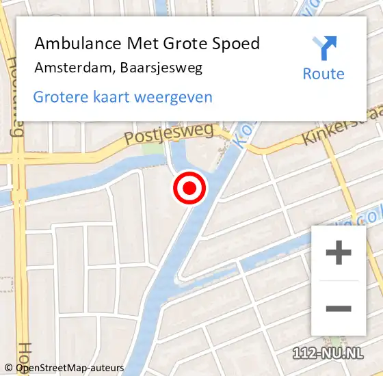 Locatie op kaart van de 112 melding: Ambulance Met Grote Spoed Naar Amsterdam, Baarsjesweg op 3 februari 2019 19:24