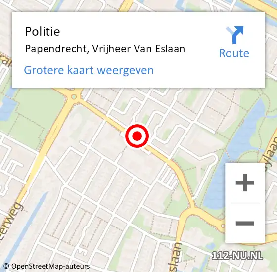 Locatie op kaart van de 112 melding: Politie Papendrecht, Vrijheer Van Eslaan op 3 februari 2019 22:05