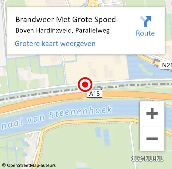 Locatie op kaart van de 112 melding: Brandweer Met Grote Spoed Naar Boven Hardinxveld, Parallelweg op 3 februari 2019 22:19
