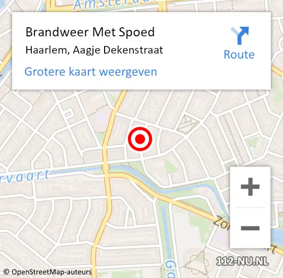 Locatie op kaart van de 112 melding: Brandweer Met Spoed Naar Haarlem, Aagje Dekenstraat op 4 februari 2019 00:20