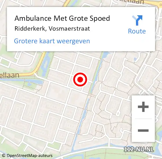Locatie op kaart van de 112 melding: Ambulance Met Grote Spoed Naar Ridderkerk, Vosmaerstraat op 4 februari 2019 08:38