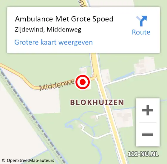 Locatie op kaart van de 112 melding: Ambulance Met Grote Spoed Naar Zijdewind, Middenweg op 22 maart 2014 13:51