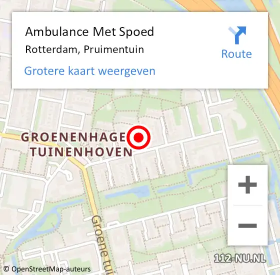 Locatie op kaart van de 112 melding: Ambulance Met Spoed Naar Rotterdam, Pruimentuin op 4 februari 2019 14:08