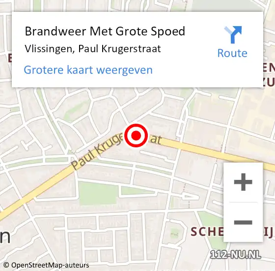 Locatie op kaart van de 112 melding: Brandweer Met Grote Spoed Naar Vlissingen, Paul Krugerstraat op 4 februari 2019 16:04