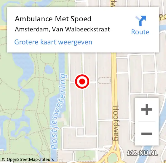 Locatie op kaart van de 112 melding: Ambulance Met Spoed Naar Amsterdam, Van Walbeeckstraat op 4 februari 2019 16:24