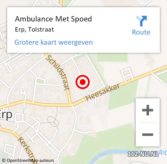 Locatie op kaart van de 112 melding: Ambulance Met Spoed Naar Erp, Tolstraat op 4 februari 2019 16:28