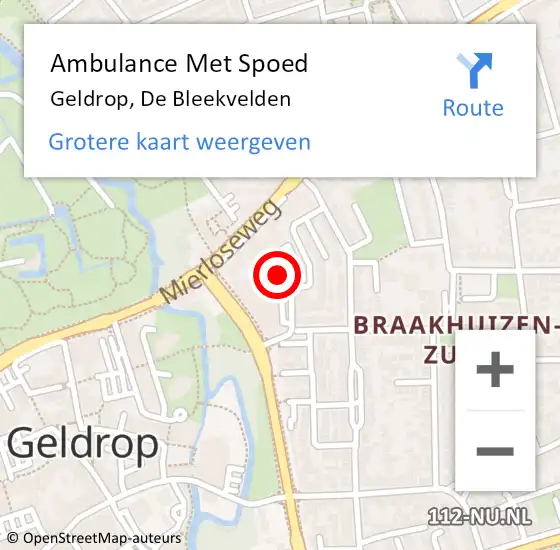 Locatie op kaart van de 112 melding: Ambulance Met Spoed Naar Geldrop, De Bleekvelden op 5 februari 2019 04:20