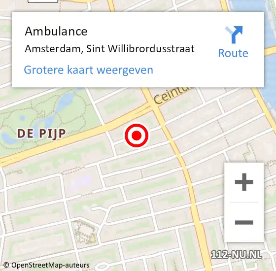 Locatie op kaart van de 112 melding: Ambulance Amsterdam, Sint Willibrordusstraat op 5 februari 2019 10:21