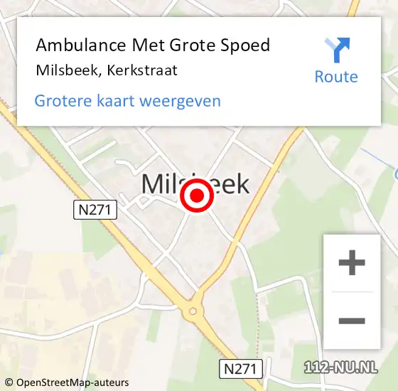 Locatie op kaart van de 112 melding: Ambulance Met Grote Spoed Naar Milsbeek, Kerkstraat op 5 februari 2019 13:02