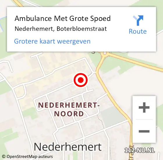 Locatie op kaart van de 112 melding: Ambulance Met Grote Spoed Naar Nederhemert, Boterbloemstraat op 5 februari 2019 16:17
