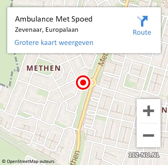 Locatie op kaart van de 112 melding: Ambulance Met Spoed Naar Zevenaar, Europalaan op 5 februari 2019 21:49