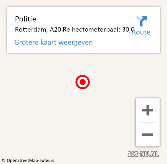 Locatie op kaart van de 112 melding: Politie Rotterdam, A20 Re hectometerpaal: 30,9 op 6 februari 2019 14:21