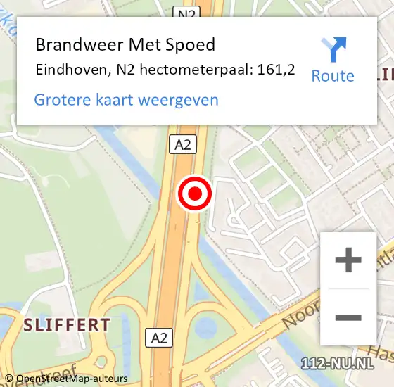 Locatie op kaart van de 112 melding: Brandweer Met Spoed Naar Eindhoven, N2 hectometerpaal: 161,2 op 6 februari 2019 17:05