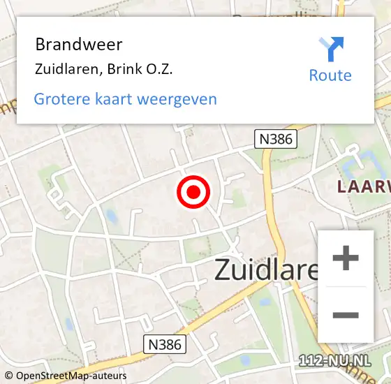 Locatie op kaart van de 112 melding: Brandweer Zuidlaren, Brink O.Z. op 6 februari 2019 18:45