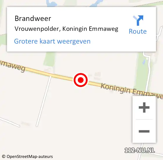 Locatie op kaart van de 112 melding: Brandweer Vrouwenpolder, Koningin Emmaweg op 6 februari 2019 19:36
