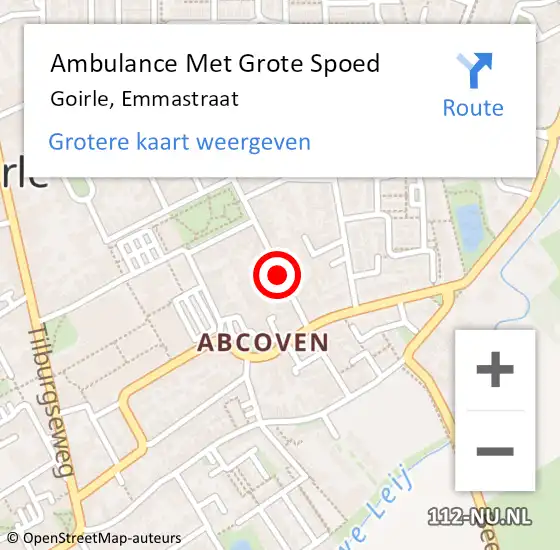 Locatie op kaart van de 112 melding: Ambulance Met Grote Spoed Naar Goirle, Emmastraat op 7 februari 2019 12:22