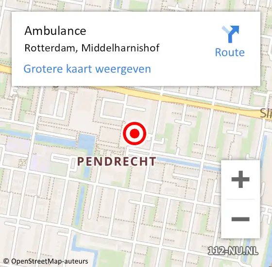 Locatie op kaart van de 112 melding: Ambulance Rotterdam, Middelharnishof op 7 februari 2019 16:38
