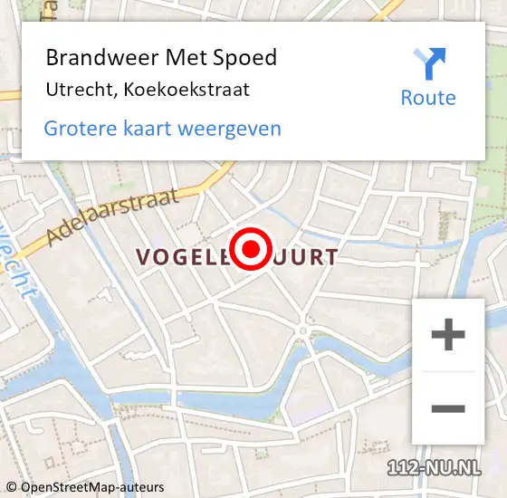 Locatie op kaart van de 112 melding: Brandweer Met Spoed Naar Utrecht, Koekoekstraat op 7 februari 2019 18:16