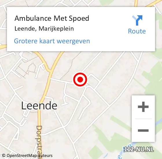 Locatie op kaart van de 112 melding: Ambulance Met Spoed Naar Leende, Marijkeplein op 7 februari 2019 21:22