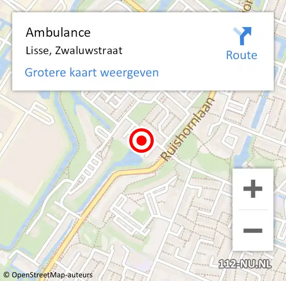 Locatie op kaart van de 112 melding: Ambulance Lisse, Zwaluwstraat op 8 februari 2019 11:45