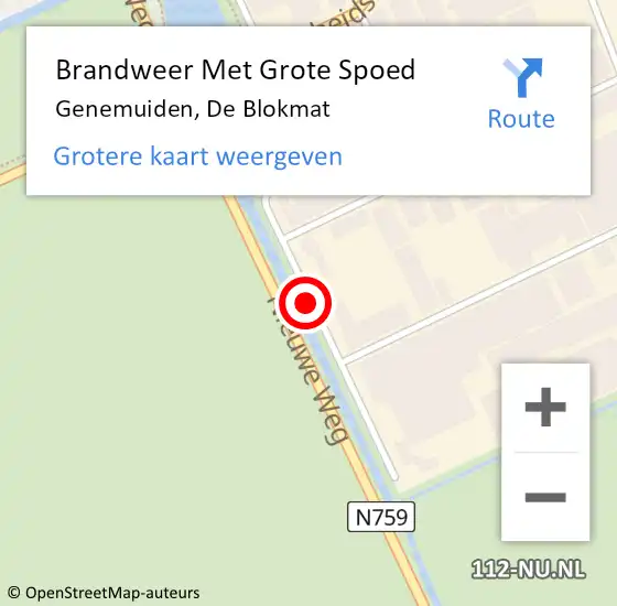 Locatie op kaart van de 112 melding: Brandweer Met Grote Spoed Naar Genemuiden, De Blokmat op 8 februari 2019 11:48